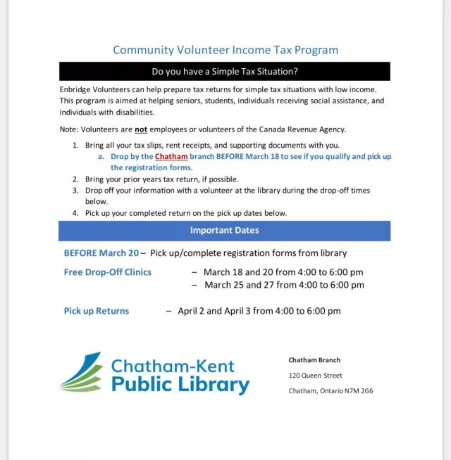 Free Tax preparation at chatham library