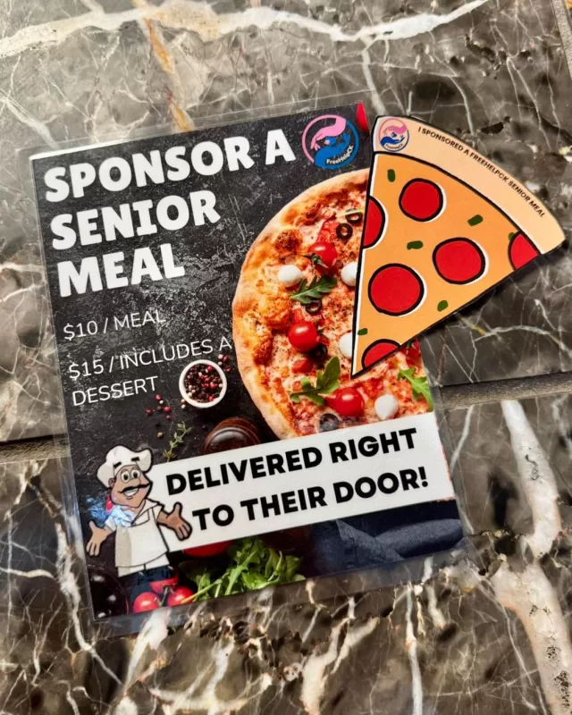 EXCITING NEWS 📣
Launching this weekend, with the generous support of Quo Vadis Pizzeria and Andys place, FreeHelpCK’s Senior Meal Program is blessed to extend additional comfort and care through the support of both local businesses with freshly prepared, restaurant-quality meals to our seniors 💖
And the best part is— you can help make a difference right from your table! For just $10, you can sponsor a meal for a local senior, or $15 to include a sweet dessert 🍮 and when you’re done you can sign your name on a pizza slice showcasing your support🍕 
Our goal is to sponsor a 75 meals! Let’s work together to help brighten a senior’s day with nourishment and kindness. ✨