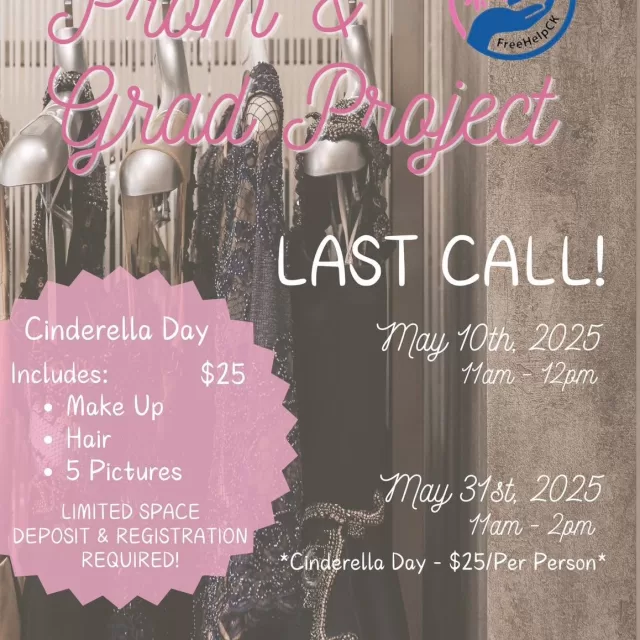 LAST CALL FOR PROM & GRAD!
This Saturday, May 10th, from 11 AM to 12 PM at the 100 King St., Chatham (Downtown Chatham Mall) inside the FreeHelpCK Store!
No appointment needed— just stop by and explore our stunning collection of dresses 👗 and stylish suits 👔!
Want to capture this special occasion? Sign up for FreeHelpCK’s Cinderella / Enchantment Day! For $25 you can look prom & grad ready 💃🏼! Get your hair /lashes and make up done by BrowBehaviour and Darah Styles! Followed by a photoshoot with photographer Michael Carter Photography at the The Retro Suites Hotel