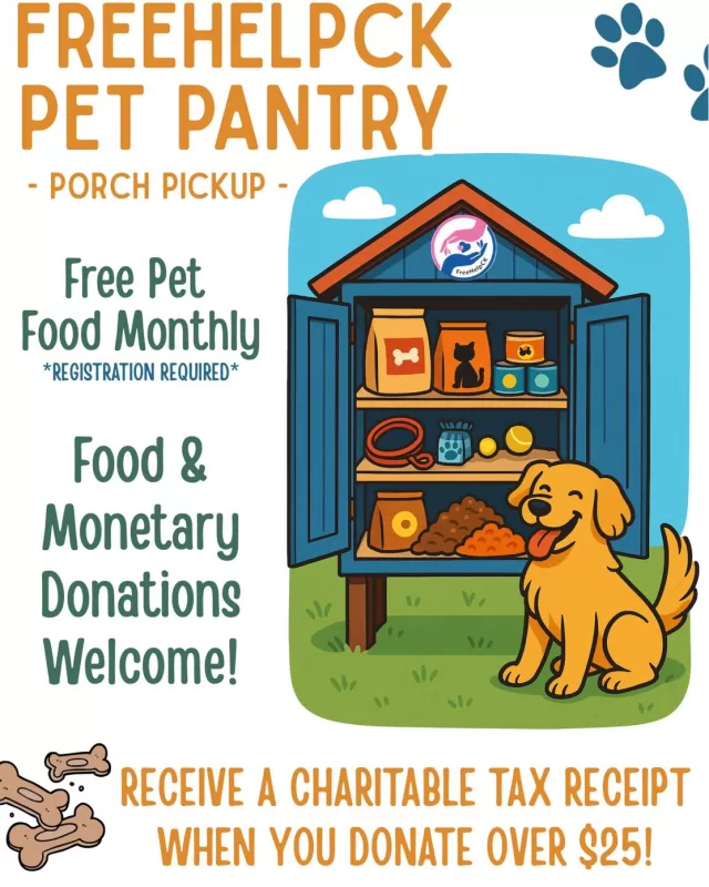 🐾 Exciting News! Our Pet Pantry Is Now Open! 🐾
At FreeHelpCK, we believe family includes everyone under your roof—especially your furry companions. Pets bring us love and comfort, and sometimes they need a little support too.
Our new Pet Pantry offers free cat and dog food to those in need—no judgment, just support for our furry friends 🐶🐱.
How to Register:
👉 Visit freehelpck.ca and fill out the short registration form (https://freehelpck.ca/our-programs/free-food-pantries/)
Please Note:
• You may access this program once per month
• We kindly ask for 48 hours notice to help us plan ahead and ensure every four-legged friend is looked after.
• You will receive a confirmation email for pickup 
Want to Support?
❤️ Financial donations are always welcome (tax receipts provided for donations over $25)
🦴 To donate pet food or supplies— please send us a message!
📢 Help us spread the word by sharing this post with your friends and family.
We’re incredibly thankful to grow our services and continue supporting our community—one paw at a time.
#FreeHelpCK #PetPantry  #ChathamKentCares #CommunityLove #CKComingTogether