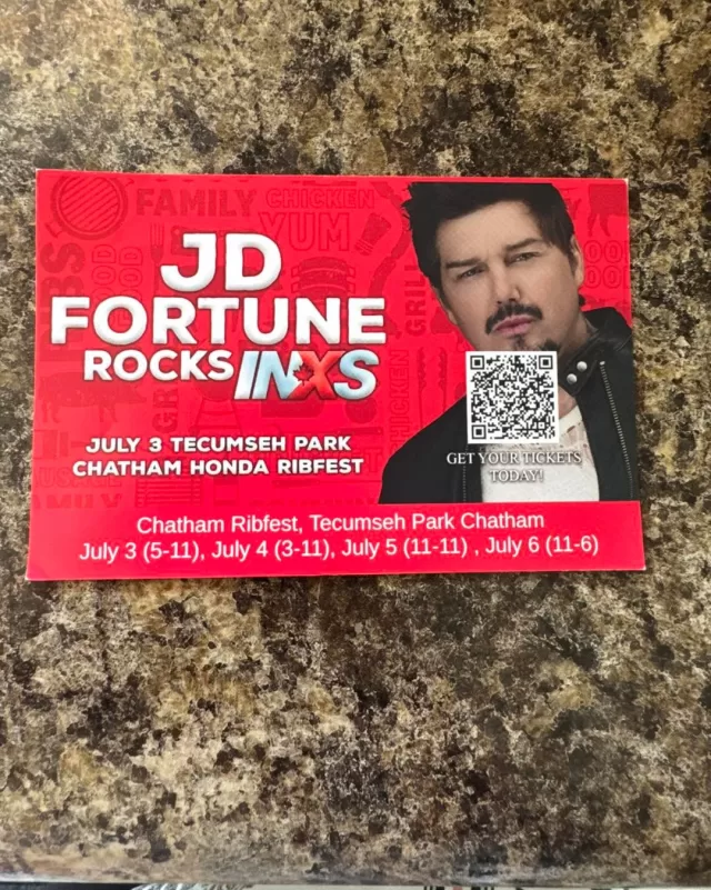 CANADA DAY GIVEAWAY! 🎉🇨🇦
We’re giving away 4 tickets to JD Fortune Rocks, playing on July 3rd from 5pm - 11pm in Tecumseh Park in Chatham! 
Just in time Ribfest weekend—full of fun, food, and good vibes! 🐖🎶
Want a chance to win?
👍 LIKE this post
🔁 SHARE it
👥 TAG your rib-loving crew in the comments!
🏆 Winner will be announced July 1st!
Good luck Everyone!
