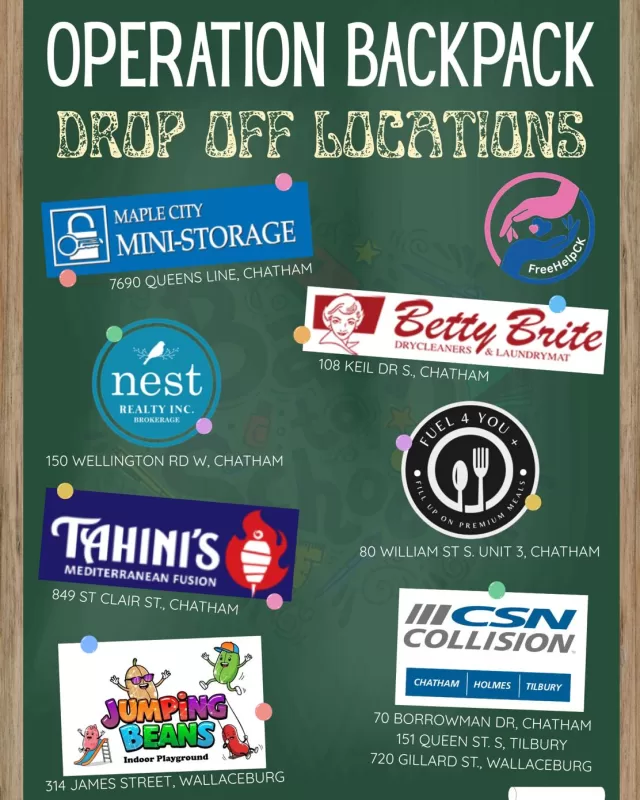 🎒 It’s GO TIME! 🎒
Our Operation Backpack drop-off locations are officially OUT across Chatham-Kent!
Now’s your chance to start collecting school supplies and help us reach our goal of 3,000 backpacks this year 💪📚
✨ Swing by a location near you and drop off your donations with love! Let the giving season begin— happy collecting! ❤️
🙌 Want to get involved?
If your business would like to be added as a drop-off location, please comment below— we’d love to have you on board!
#OperationBackpack #FreeHelpCK #BackToSchool #CKGivesBack #SupportLocalKids #CommunityStrong