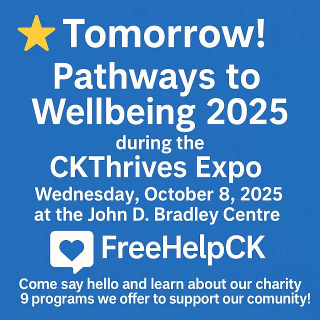 🌟 Tomorrow Chatham-Kent John D. Bradley Convention Centre
I’ll be at Pathways to Wellbeing 2025 during the CKThrives Expo — Wednesday, October 8, 2025 at the John D. Bradley Centre.

💬 Come say hello and learn about our charity FreeHelpCK and the 9 programs we offer to support our community! 💙
I can’t wait to see everyone and connect! 🤝

#CKThrives #PathwaysToWellbeing #ChathamKent #MentalHealthMatters #CommunityCare #FreeHelpCK #CompassionInAction #HopeForEveryHeart