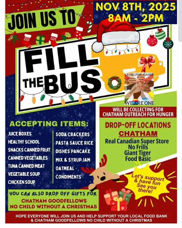 FreeHelpCK is lending a hand to Chatham Outreach for Hunger this weekend for their annual Fill the Bus Food Drive 🚌 and we’re looking for student volunteers to join us!

📅 Date: Saturday, November 8th
📍 Location: No Frills (St. Clair St., Chatham)
🕗 Time: 10AM - 2PM

We don’t always have student volunteer opportunities available, so if you’re looking to earn your hours, this is a great chance to jump in, give back, and support an incredible organization that helps feed local families💛

💌 To sign up, please email info@freehelpck.ca and a FreeHelpCK representative will reach out to you.

#FreeHelpCK #OutreachForHunger #FillTheBus #CommunityKindness #StudentVolunteers