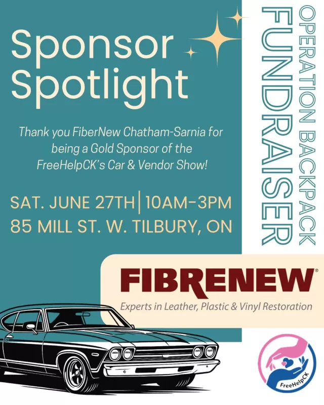 We would like to extend our sincere thanks to  FiberNew Chatham-Sarnia for joining us as a Gold Sponsor of this year’s FreeHelpCK Car & Vendor Show🚙

Your generous support brings us closer to our goal of assisting 3,500 students in Chatham-Kent by providing essential school supplies 📚and new backpacks 🎒to children in need. Together, we are making a meaningful impact on the lives of local students and helping set them up for a successful school year. We greatly appreciate your generous contribution to our important initiative✨