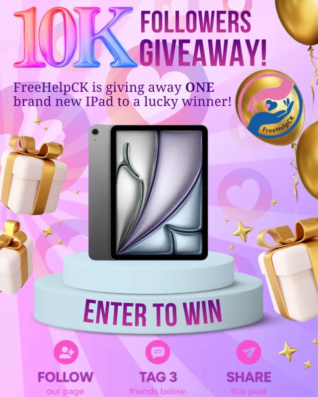 GIVEAWAY ALERT 🚨 
Help us reach 10,000 followers and you could WIN an iPad‼️

We’re getting close to an exciting milestone and we want to celebrate with our amazing community.

Want to enter? It’s easy:
1️⃣ Follow our page
2️⃣ Tag 3 friends in the comments
3️⃣ Share this post

Every share helps us reach more families and continue the work we do across Chatham-Kent.

🏆 ONE lucky winner will be announced when we hit 10K followers.

Let’s do this together CK!

#FollowAndWin #FreeHelpCK #WinAnIPad #FollowForMore #Giveaway