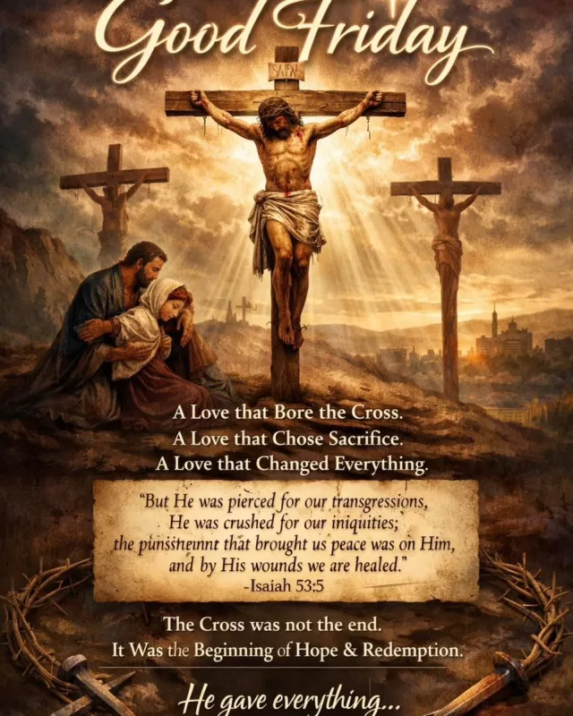 Happy Good Friday ✝️

Today we pause and reflect on the greatest act of love ever given.
A love that bore the cross… a love that chose sacrifice… a love that changed everything.

“But He was pierced for our transgressions,
He was crushed for our iniquities;
the punishment that brought us peace was on Him,
and by His wounds we are healed.” — Isaiah 53:5

Good Friday reminds us that even in the darkest moment, God was working for our redemption. The cross was not the end of the story—it was the beginning of hope, grace, and new life.

May today fill your heart with gratitude, reflection, and the deep reminder that you are loved beyond measure.

He gave everything… for all of us. ❤️✝️

#GoodFriday #Faith #HeIsRisenSoon #LoveLikeJesus #FreeHelpCK