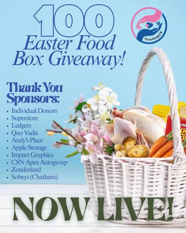 Easter Food Boxes 💛

All 100 emails have now been sent out as of last night!
Please be sure to check your inbox, as well as your spam or junk folders, for your pickup details.

We had only one email returned due to an incorrect address.

We look forward to seeing each of you at your scheduled pickup time and location, as outlined in your email.

If boxes are not picked up, they will be offered to families on our waiting list—so please be sure to attend or let us know if you cannot make it.

This Easter, we are reminded of God’s provision and how He multiplies what we have to meet the needs of many.

“They all ate and were satisfied, and the disciples picked up twelve basketfuls of broken pieces that were left over.”
— Matthew 14:20

From what started as a small idea… God made a way to serve 100 families.
We are so grateful to walk in His purpose and to serve our community with love.

Email come from gerih@freehelpck.ca 

#TogetherWeCan #MakingADifference #freehelpck #chathamkent