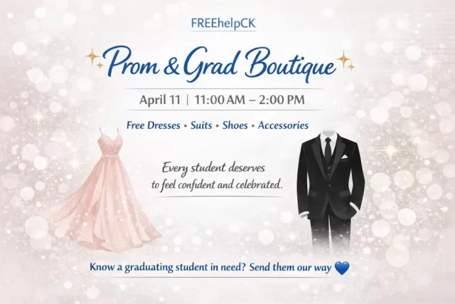 – PROM & GRAD BOUTIQUE

At FREEhelpCK, we believe that every young person deserves to feel confident, celebrated, and supported as they reach important milestones in life.

On April 11 from 11:00 AM – 2:00 PM, we are proud to open our Prom & Grad Boutique for students across Chatham-Kent.

We are providing free dresses, suits, shoes, and accessories to graduating students — because no youth should ever miss out on prom or graduation due to financial barriers.

This initiative is about more than clothing.
It’s about restoring confidence, building dignity, and ensuring every student has the opportunity to shine as they step into their next chapter.

If you know a student in need, please connect them with us.
If you’re able to support or share, we would be grateful.

Together, we can make sure every graduate feels seen, valued, and celebrated.

When a community comes together, barriers come down — and young people rise.”
#TogetherWeCan #freehelpck #MakingADifference #graduation2026❤️