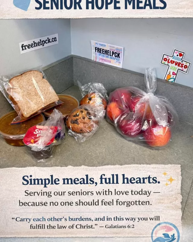 💙 Senior Hope Meals 💙

Today’s meals may look simple… but they are filled with so much love.

A warm bowl of soup, fresh bread, something sweet, and fruit —
all prepared and delivered with care to remind our seniors…

you matter. you are seen. you are not forgotten.

This is what a hand up looks like.
Not just feeding the body, but lifting the spirit.

To our incredible crew — thank you for putting your heart into every meal.
And to our seniors — it is always an honour to serve you.

“For I was hungry and you gave me something to eat…” – Matthew 25:35 #TogetherWeCan #freehelpck #MakingADifference