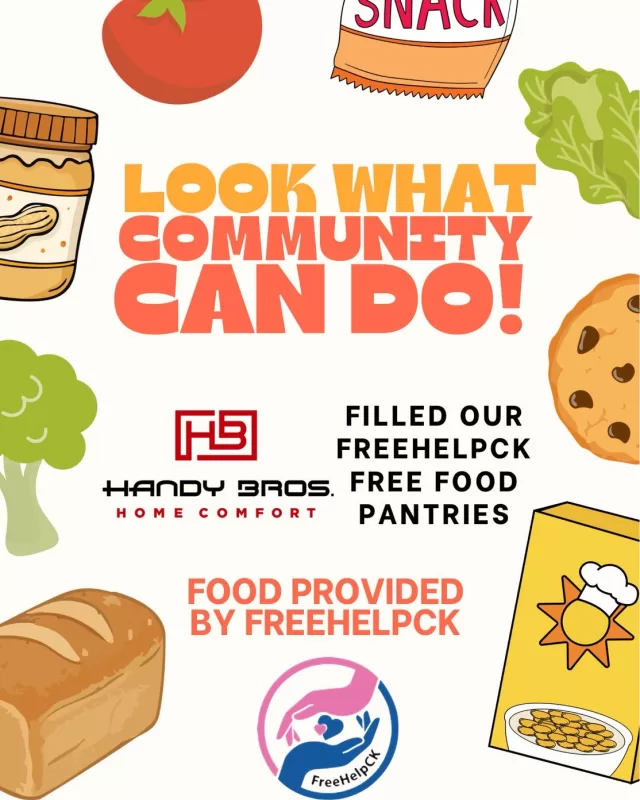 A big thank you to our Handy Bros. Home Comfort for helping fill our Free Food Pantries today!🥫❤️

📍15 Orchard Height 
📍Teppermans 
📍BME Freedom Park
📍805 Grand ave W
📍Habitat For Humanity 
📍St Paul’s Discover Life Church-450 Park Ave W

While Handy Bros. lends a helping hand in stocking the shelves, all of the food is generously provided through FreeHelpCK and the incredible support of our community. 

Because of this continued kindness, our pantries remain stocked and accessible for those who need them most. And a special thank you to the gentlemen today for capturing such stunning photos, we truly appreciate it! 📸✨ 
#freehelpck #freefoodpantries