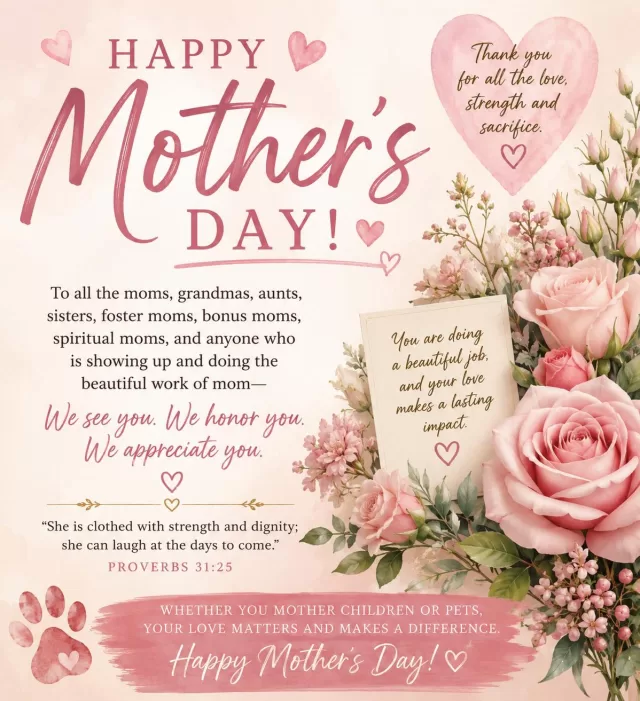 💐 Happy Mother’s Day 💐

Today we celebrate all the incredible women — moms, grandmas, aunts, foster moms, bonus moms, spiritual moms, pet moms, and anyone who steps into the role of loving and caring for others. ❤️

Your love, strength, sacrifice, and compassion do not go unnoticed. Whether you are raising children, comforting hearts, caring for family, or loving your pets like family — you are making a difference every single day.

Thank you for all you do behind the scenes, through the hard days, the joyful moments, and everything in between.

“She is clothed with strength and dignity; she can laugh at the days to come.”— Proverbs 31:25 ✨

From all of us at FreeHelpCK, we wish you a beautiful day filled with love, appreciation, and hope.

Happy Mother’s Day! 🌸  #HappyMothersDayMom #chathamkent #momslove #freehelpcklove #freehelpck