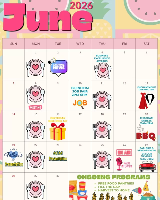 Lots happening in June, so stay tuned! 😉
(See what I did there? 😂)

FreeHelpCK has an exciting month of community events coming up, and we’d love to see you there!

📅 Which event do you plan to attend?

🎓 Prom & Grad Project Opening Day
11:00 AM – 12:00 PM | 100 King St., Chatham

🌭 BBQ Fundraiser
11:00 AM – 2:00 PM | Chatham Sobeys

🚗 3rd Annual Car, Bike & Vendor Show
10:00 AM – 3:00 PM | St. Clair College Healthplex 

Let us know in the comments below!👇