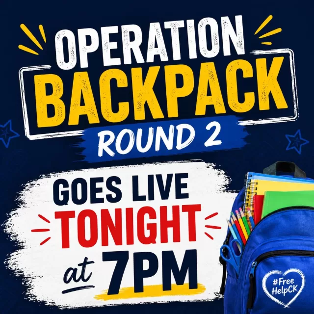 🎒 ROUND 2 GOES LIVE TONIGHT AT 7PM! 🎒

We’re excited to announce that 100 additional backpacks have become available through FreeHelpCK’s Operation Backpack program!

⏰ The application link will be posted TONIGHT at 7:00PM right here on our Facebook page.

🚨 PLEASE NOTE: If you already applied during the first round, DO NOT APPLY AGAIN. We have your application on file.

Applications will be available while supplies last.

Please help us spread the word by sharing this post with families across Chatham-Kent! ❤️

#FreeHelpCK #OperationBackpack #ChathamKent #BackToSchool #CommunityHelpingCommunity