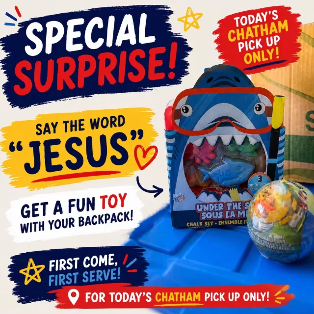 ✨ A little extra surprise for TODAY’S Operation Backpack pickup!

If your child is picking up their backpack today, have them say the special word “JESUS” to one of our FreeHelpCK team members! ❤️

They’ll receive a fun toy to take home with their backpack! 🎁

Toys are available while supplies last and will be given out on a first come, first served basis.

We can’t wait to see all of our kiddos today! 🎒🫶