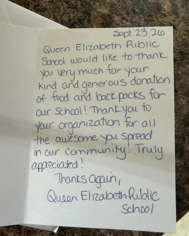 What a beautiful way to start our morning! ✨

Thank you to Queen Elizabeth Public School for your incredibly kind words. Messages like this are such a meaningful reminder of why we do what we do.

FreeHelpCK has been so grateful to support Queen Elizabeth Public School in more than one way, providing backpacks to students through our Operation Backpack program 🎒 and fresh, locally grown produce for their lunch program through Harvest to Home. 🌽🍅🥒

At the heart of FreeHelpCK is a simple goal: taking the generosity we receive and putting it right back where it can make a difference, supporting local schools, organizations, programs and families throughout Chatham-Kent.

We’re so thankful to everyone who donates, volunteers, grows, gives and supports our programs. Your kindness continues to reach further than you may ever realize.