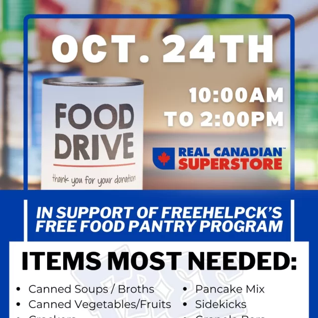 🚨Join us at the Chatham Real Canadian Superstore from 10AM – 2PM as we collect much-needed food donations for FreeHelpCK’s Free Food Pantries!

With so many individuals, families, and seniors relying on our pantries, your support means more than ever.

❤️ Help us finish our final food drive of 2026 strong! Whether you donate one item or a bag full of groceries, every contribution helps us keep our pantries stocked for those who need them most.

📍 Chatham Real Canadian Superstore
🕙 Today, October 24th | 10AM – 2PM

Stop by, say hello, and help us fill those pantries! 🛒

#FreeHelpCK #ChathamKent #FoodDrive #FreeFoodPantries #GiveBack
